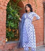 Star white & ice blue alia cut suit set with organza dupatta