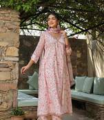 Baby pink cotton angrakha style dupatta suit set