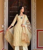 Powder blue & star white alia cut suit set with organza dupatta