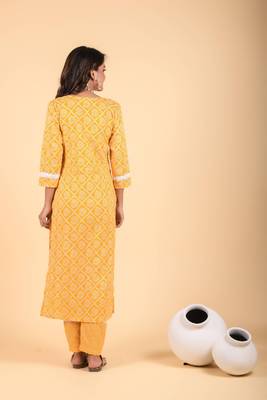 Cotton mustard yellow straight fit kurta set 4