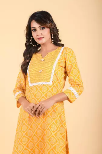 Cotton mustard yellow straight fit kurta set