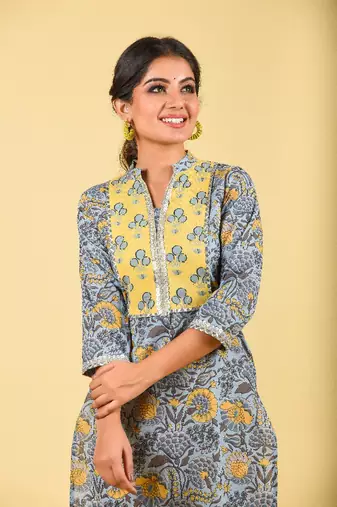2-piece powder blue with lemon yellow yolk kurta sets