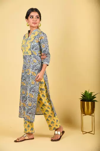 2-piece powder blue with lemon yellow yolk kurta sets