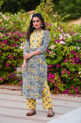2-piece powder blue with lemon yellow yolk kurta sets