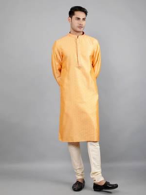 Woven Design Kurta Set - Peach 1