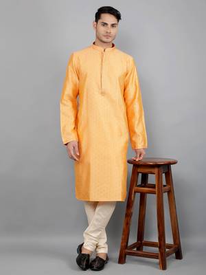 Woven Design Kurta Set - Peach 2