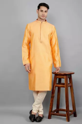Woven Design Kurta Set - Peach