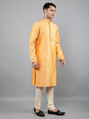 Woven Design Kurta Set - Peach 4
