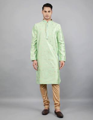 Woven Design Kurta Set - Lime Green 1