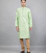 Woven Design Kurta Set - Lime Green