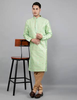 Woven Design Kurta Set - Lime Green 2