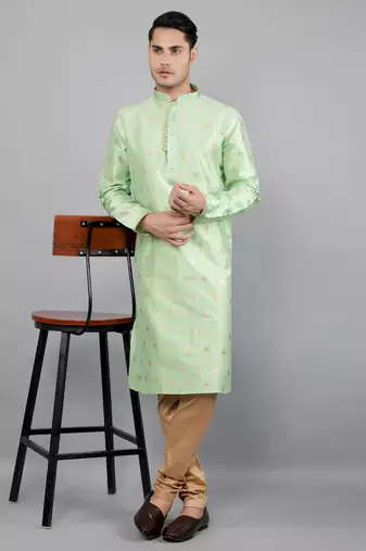 Woven Design Kurta Set - Lime Green