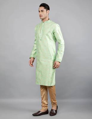 Woven Design Kurta Set - Lime Green 3