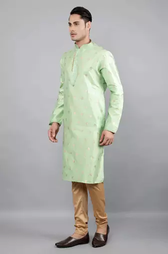 Woven Design Kurta Set - Lime Green