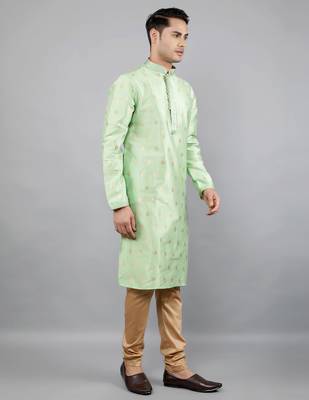 Woven Design Kurta Set - Lime Green 4