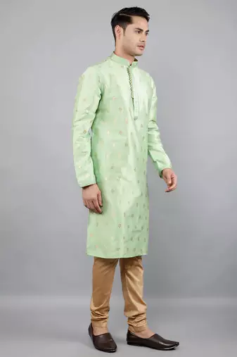 Woven Design Kurta Set - Lime Green
