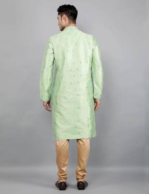 Woven Design Kurta Set - Lime Green 5