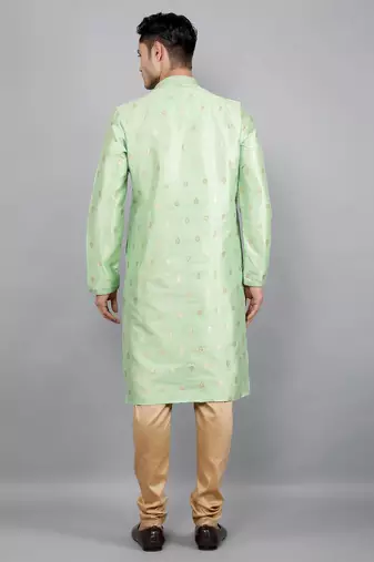 Woven Design Kurta Set - Lime Green