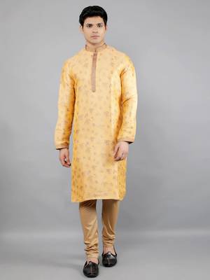 Woven Design Kurta Set - Mustard 1