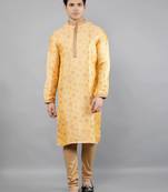 Woven Design Kurta Set - Mustard