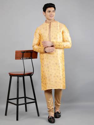 Woven Design Kurta Set - Mustard 2