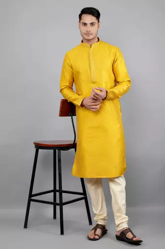 Woven Design Kurta Set - Mustard