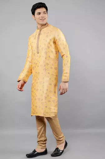 Woven Design Kurta Set - Mustard