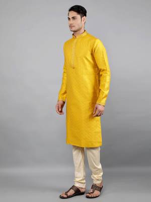 Woven Design Kurta Set - Mustard 3
