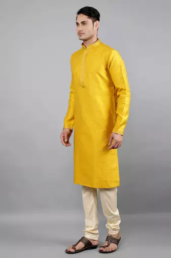 Woven Design Kurta Set - Mustard
