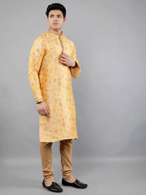 Woven Design Kurta Set - Mustard 4