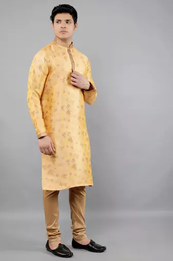 Woven Design Kurta Set - Mustard