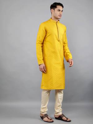 Woven Design Kurta Set - Mustard 4