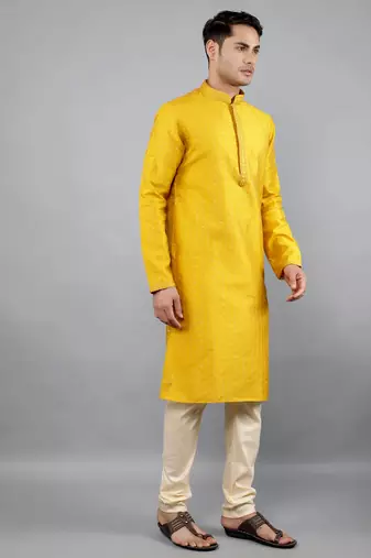 Woven Design Kurta Set - Mustard