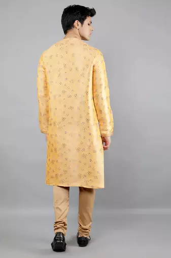 Woven Design Kurta Set - Mustard
