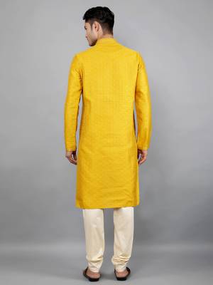 Woven Design Kurta Set - Mustard 5