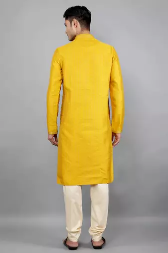 Woven Design Kurta Set - Mustard