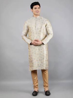Woven Design Kurta Set - Grey 1