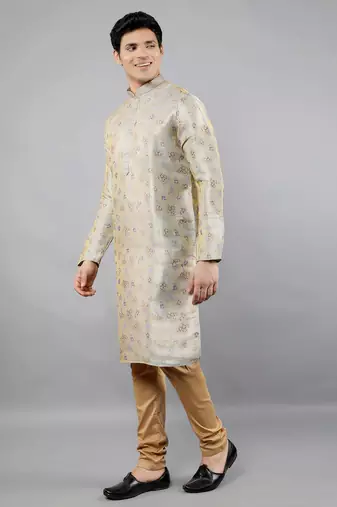 Woven Design Kurta Set - Grey