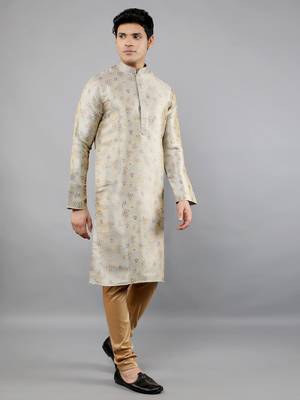 Woven Design Kurta Set - Grey 3
