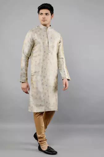Woven Design Kurta Set - Grey
