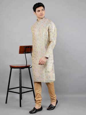 Woven Design Kurta Set - Grey 4