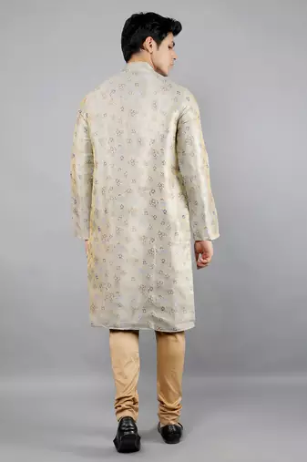 Woven Design Kurta Set - Grey