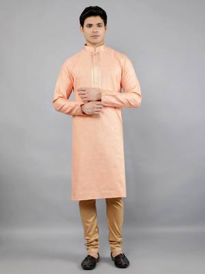 Woven Design Kurta Set - Peach 1