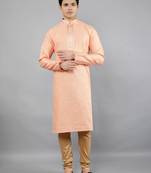 Woven Design Kurta Set - Peach