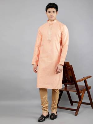 Woven Design Kurta Set - Peach 2