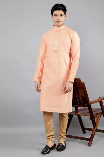 Woven Design Kurta Set - Peach