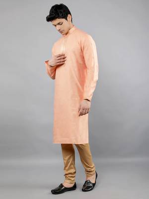 Woven Design Kurta Set - Peach 3