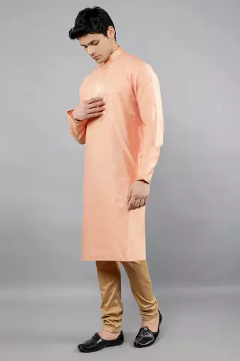 Woven Design Kurta Set - Peach