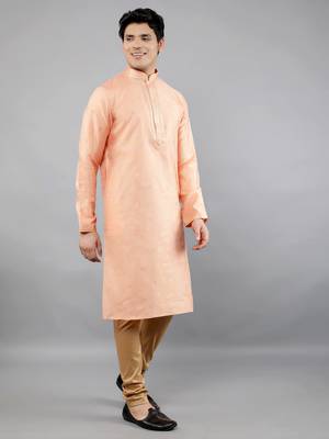 Woven Design Kurta Set - Peach 4
