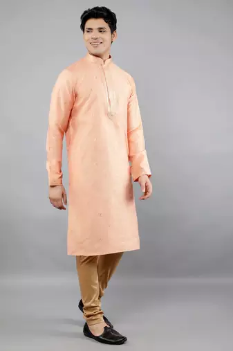 Woven Design Kurta Set - Peach